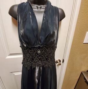 Rendezvous black halter Monroe flare gown